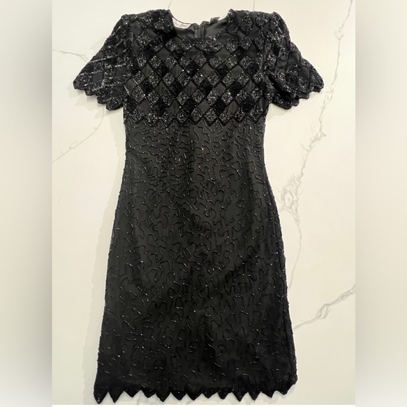 Vintage Laurence Kazar Womens Beaded Cocktail Dress Black Lined size small - Picture 2 of 12